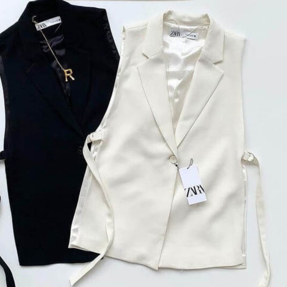 Zara Cream & Black Sleeveless Blazer Vest